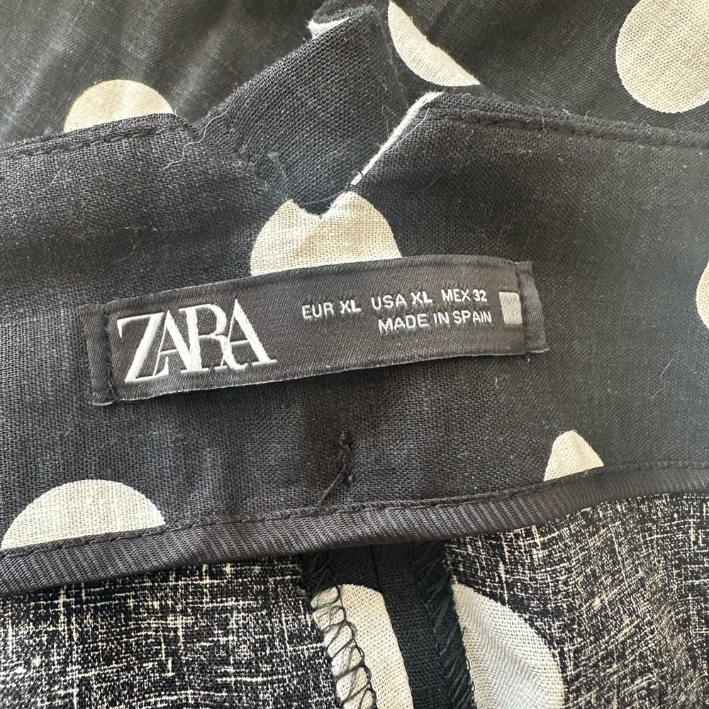 Zara Black and White Polka Dot high rise linen pants - Picture 3 of 3